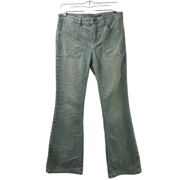 Anthropologie Pilcro 30 The Icon Mid-Rise Corduroy Chop Pocket Flare Jeans Green - Picture 9 of 16